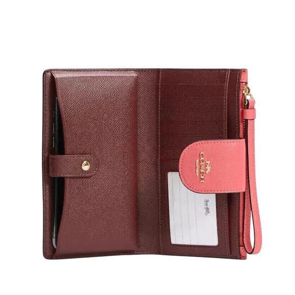 COACH Large Leather Tech Phone Wallet Wristlet Pink Lemonade - Picture 2 of 6
